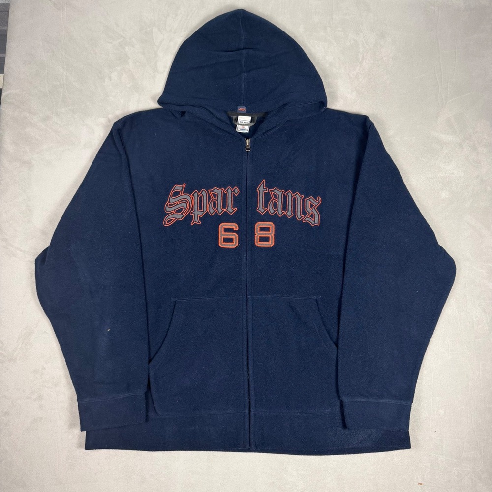 Y2K Mens Old Navy Spartans 68 Fleece Full Zip Hoodie Navy Blue XXL